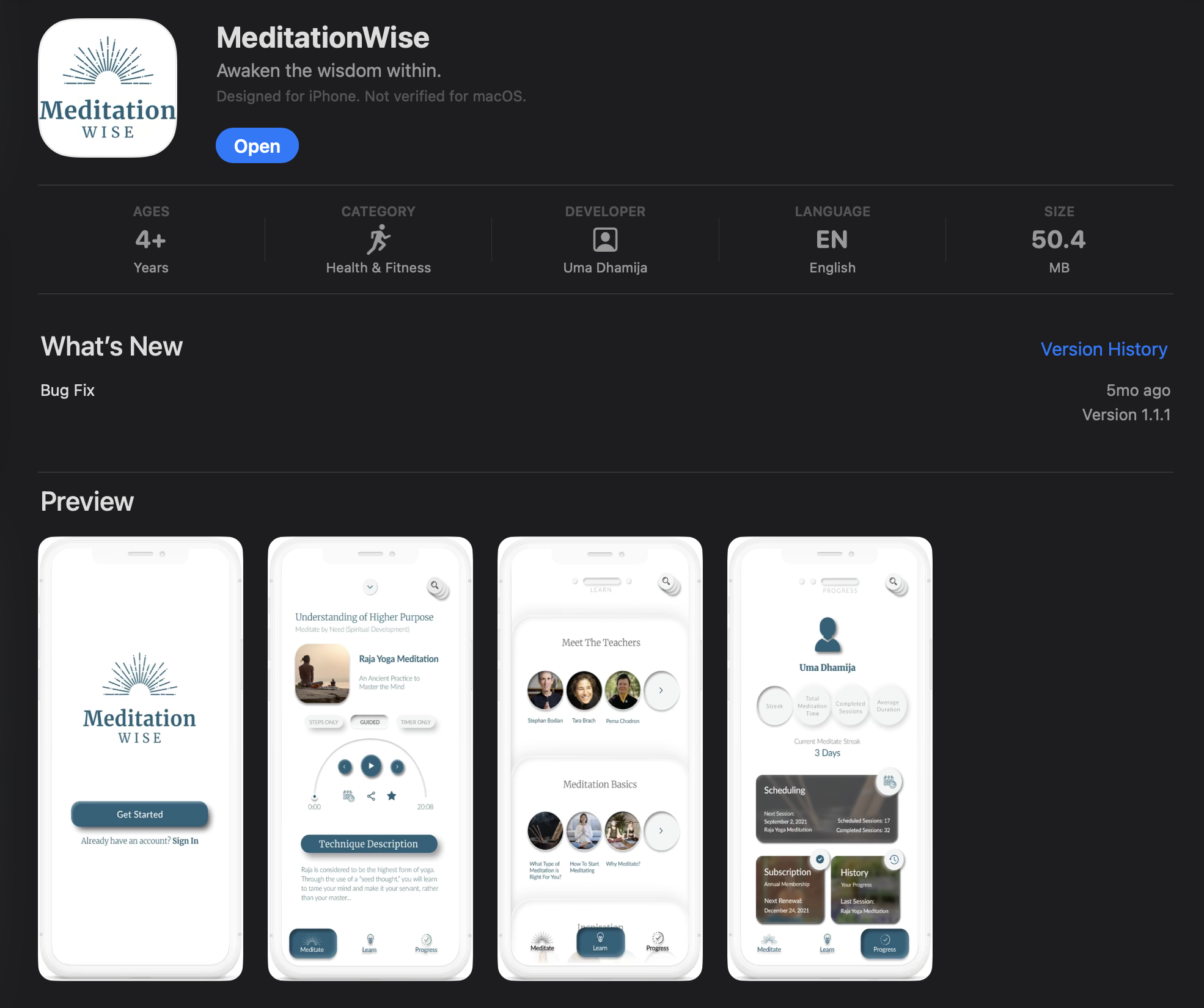 MeditationWise mobile flow from onboarding to active session